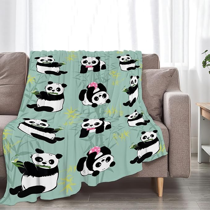 Panda Blanket Super Cozy Soft Panda Bamboo Throw Blanket Warm Plush Fluffy Panda Stuff Gifts for Women Girls Fleece Flannel Gifts Blankets for Boys Adults 80"X60"