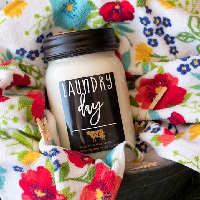 Milkhouse Candle Company, Farmhouse Collection, 13 Ounce Mason Jar, Laundry Day