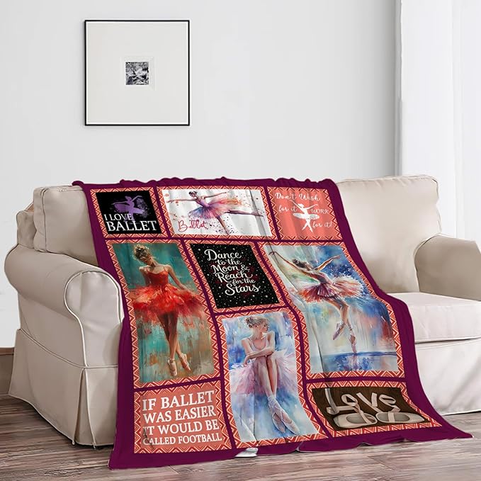 Ballet Blanket, Ballet Dancer Throw Blanket, Ballerina Gifts Blankets Stuff Fleece Flannel Plush for Girls Women Dancers Lovers Adults Soft Bedding Gift for Sofa Bed Office Home Decor 60"x50"