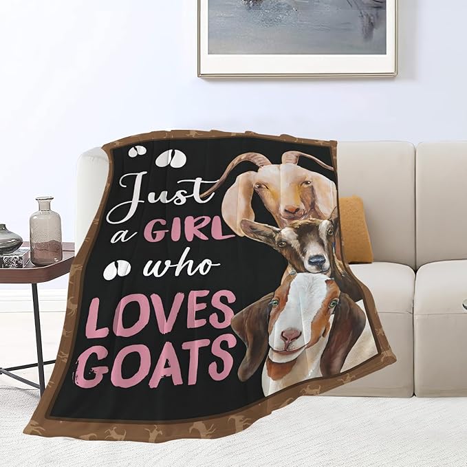Goat Blanket Gift Just A Girl Who Loves Goats Cozy Plush Throw Blanket Flannel Fleece Ultra Soft Fuzzy Animal Lover Party Blankets for Adult Kids Boys Women Men 50"X40"