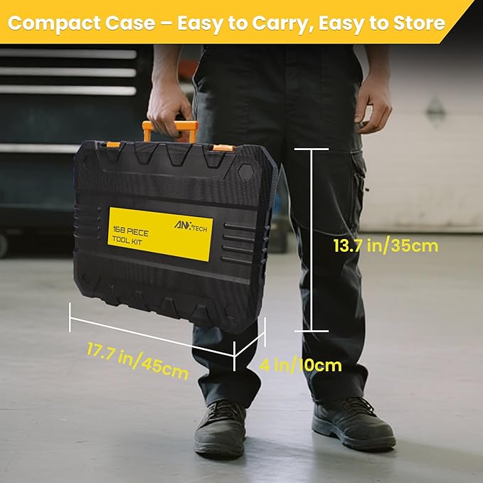 Tool Set with Screwdrivers, Ratchet Wrenches, Socket Wrenches, Hand Saw, Hammer – General 168-Piece Tool Kit for Home, Car, Dorm, Motorcycle, Plumbing Repairs