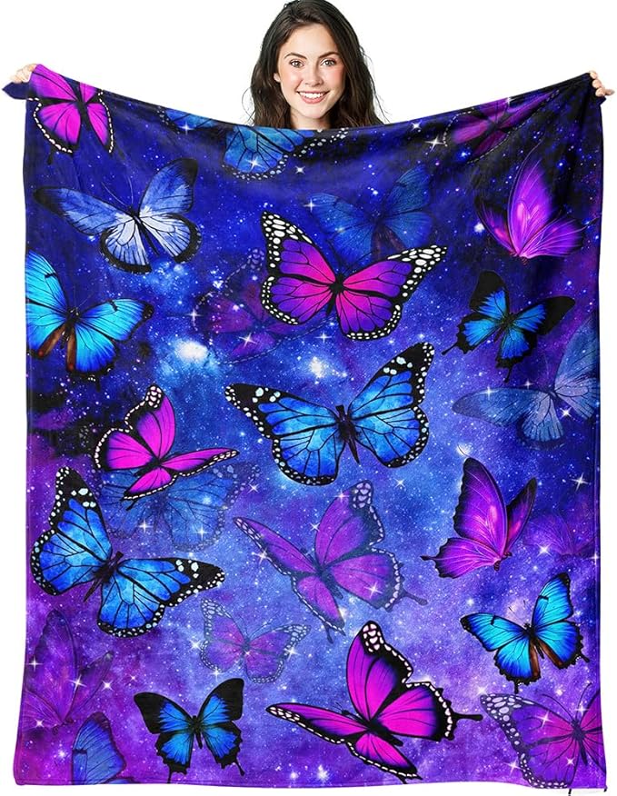 Blue Butterfly Blanket Butterfly Gifts for Women Girls, Butterflies Throw Blanket Butterfly Decorations for Bedroom Decor 60" X 50"