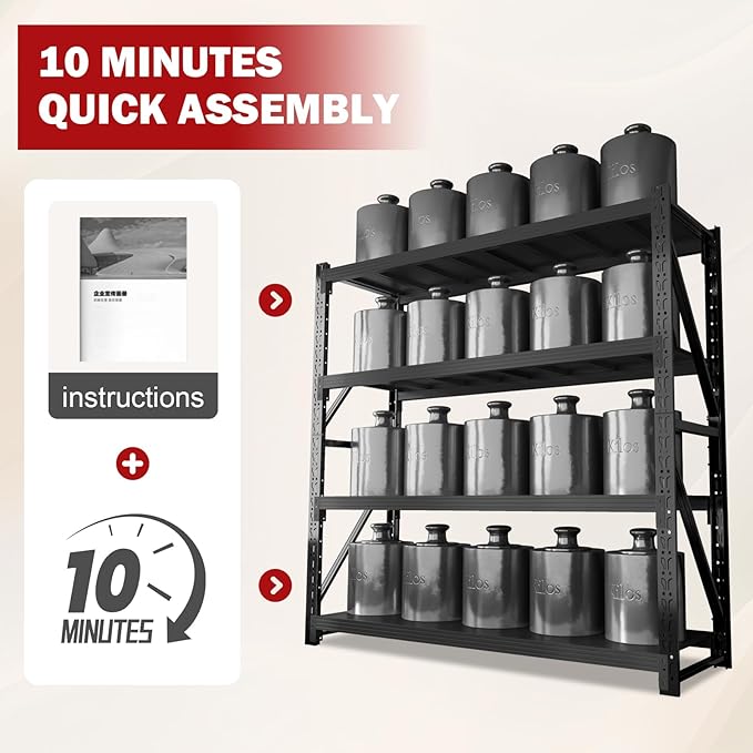 4000LBS Garage Shelving Heavy Duty, 42” W Storage Shelves, 4-Tier Adjustable Metal Storage Shelves, Steel Industrial Shelving Unit, Metal Shelving for Garage, Basement, Warehouse(Black, 41.5x20x79in)