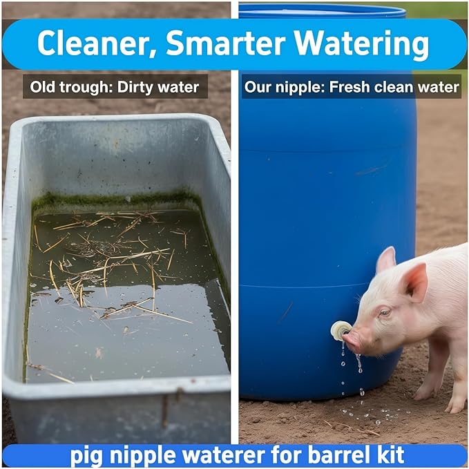 3 Pack Stainless Steel Pig Waterer Nipple Kit, Complete Set with Hole Saw & Tape, Automatic Nipple Drinker for Hogs, Goats, Rabbits, Poultry, Pig Nipple Waterer for Barrel Kit, Rabbit Watering System