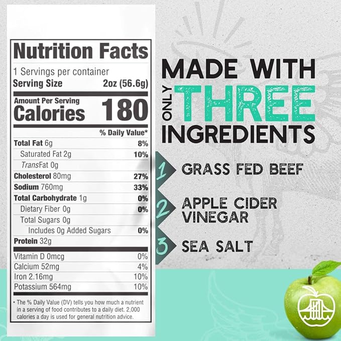 Brooklyn Naked Tender Slices Air Dried Grass Fed Beef Snack, Stripped down Clean Beef Jerky (2oz, Pack of 8) - AIP, Approved, Whole30 Approved, Paleo, Keto, Gluten Free, Sugar Free, Made in USA - (Naked Classic)