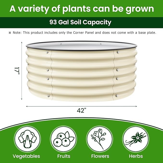 Round Raised Garden Bed Kit, 3.5x3.5x1.4Ft Outdoor Zinc-Aluminum-Magnesium Metal Flower Beds Stainless Steel Patio Ground Planter for Planting Vegetables (Ivory)