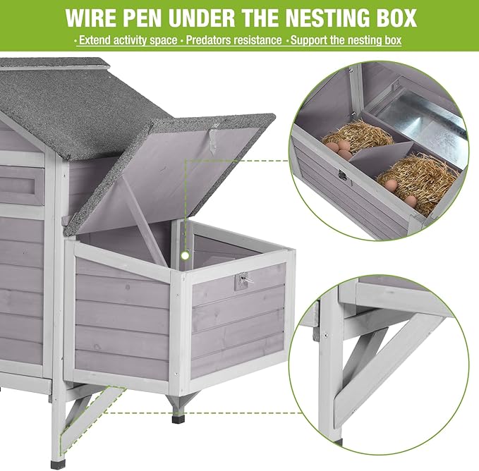 GUTINNEEN Chicken Coop Outdoor Chicken House with Nesting Box Waterproof Duck Coop for Backyard.Raise Legs