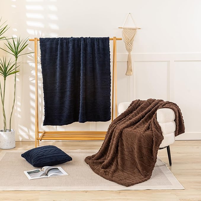 YUSOKI Sherpa Throw Blanket(Without Pillows)-3D Stylish Design Super Soft Cozy Blanket Thick Plush Fluffy Blankets for Teen Girls Women Couch Bed Sofa Chair Men Boys Gift(Navy,50"x65")