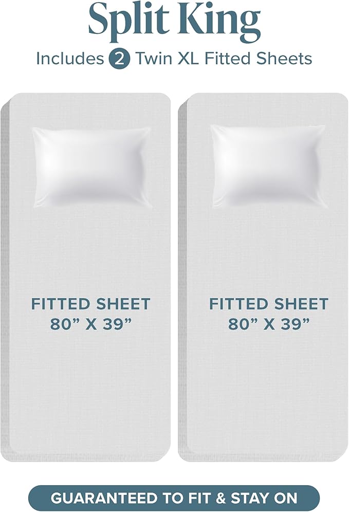 Bare Home Split King Sheet Set - 1800 Ultra-Soft Split Sheets - Double Brushed - Deep Pockets - Easy Fit - 5 Piece Set - Bed Sheets & Pillowcases (Split King, White)
