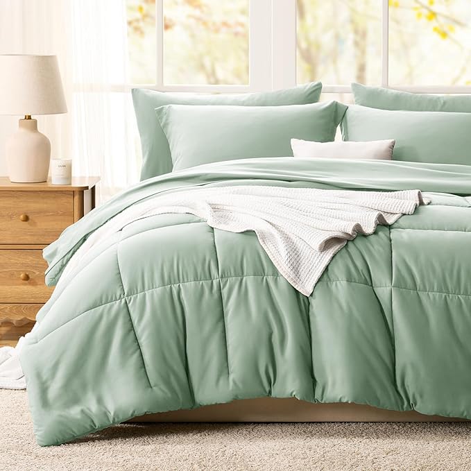 CozyLux King Size Comforter Set Sage Green - 7 Pieces Bed in a Bag King, Okeo-Tex Certifited Bedding Set, All Season Soft Bed Set with Down Alternative Comforter, Sheets, Pillowcases & Pillow Shams