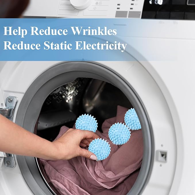 6 Pack Laundry Balls for Dryer, Dryer Balls Laundry Reusable, Dryer Ball Plastic Pellet Packs for Fabric Soften, Reduce Wrinkle and Less Static Cling-Light Blue