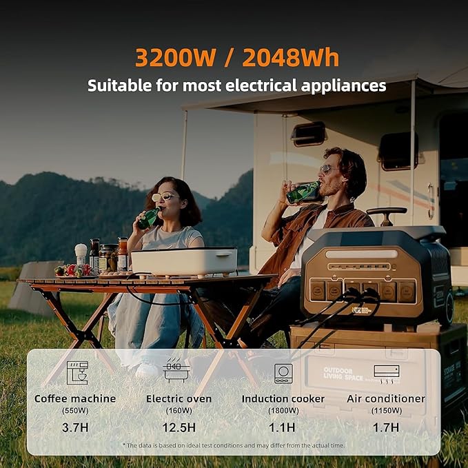 IEE P3200 Portable Power Station 3200W, 2048Wh Solar Generator, 1800W AC Charging & 1000W Solar Charging, LiFePO4 Battery Power Station for Home Backup, Power Outage, Camping, RV, Emergencies