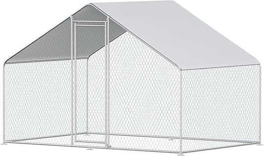 Chicken Coop Large Metal Chicken House/Pen for 6/10 Chickens with Waterproof Cover Walk-in Poultry Cage for Chicken Run,Chicken House for Outdoor Farm Use(9.8'Lx6.5'Wx6.5'H)