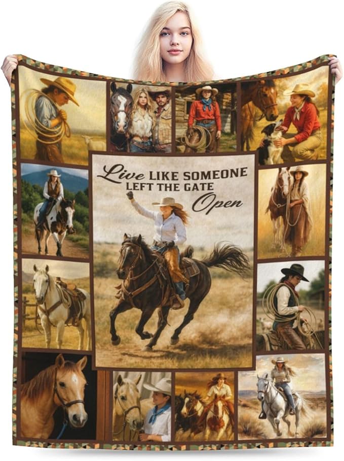 Western Cowgirl Throw Blanket Country Cowgirls Flannel Blankets Southwest Fuzzy Plush Super Soft Cozy Warm Decor Gifts for Boys Girls Kids Adults Men Women 50" x 60"