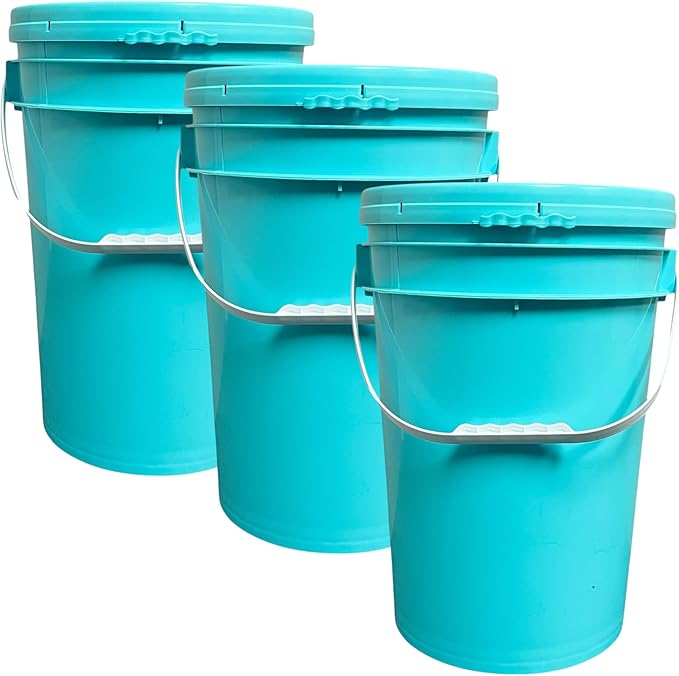 6 Gallon Plastic Bucket Pail Food Grade with Lid (Pack of 3) (Blue)+ Free Bucket Opener Tool