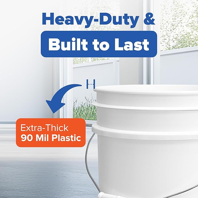 ePackageSupply White 5-Gallon Bucket with Lid | Made in USA | Food Grade | Heavy-Duty Extra Durable Plastic Bucket | Multi-Use Food Grade Buckets with Lids | Easy Stack and Store | BPA Free | 3 Pack