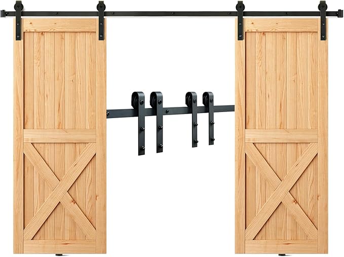 Sliding Barn Door Hardware Kit, VEVOR 8FT 330LBS Heavy Duty Barn Door Track Kit for Double Doors, Fit 3.7-4.3FT Total Wide and 1.3"-1.8" Thick 2 Door Panel, with Smooth & Silent Pulley