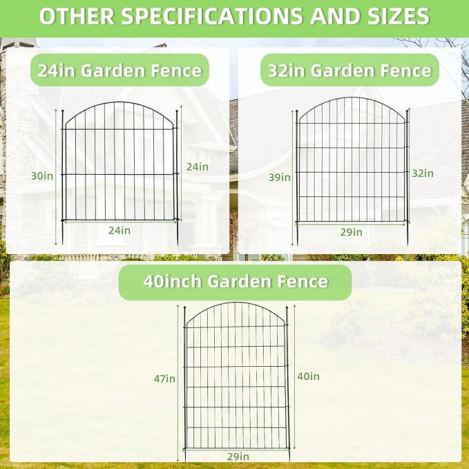 Decorative Garden Fence 32in (H) x24ft (L), 10 Pack No Dig Fence Animal Barrier for Dog, Arched Flower Bed Edging, Wire Border Panel Fencing for Yard Patio Outdoor Decor