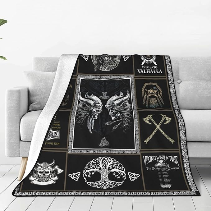 Medieval Viking Blanket Viking Decor Throw Blanket Warm Soft Plush Lightweight Fleece Flannel Blanket for Vikings Men Boys Girls Women Baby Kids for Winter Bed Couch Bed 60"X80"