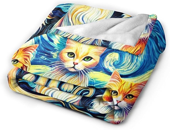 Cat Blanket Starry Night Throw Blanket Soft Warm Cozy Fuzzy Plush Kitten Throw Blanket Gifts for Girls Women Cats Lightweight Fleece Flannel Gift Blankets for Kids Adults 40"X50"