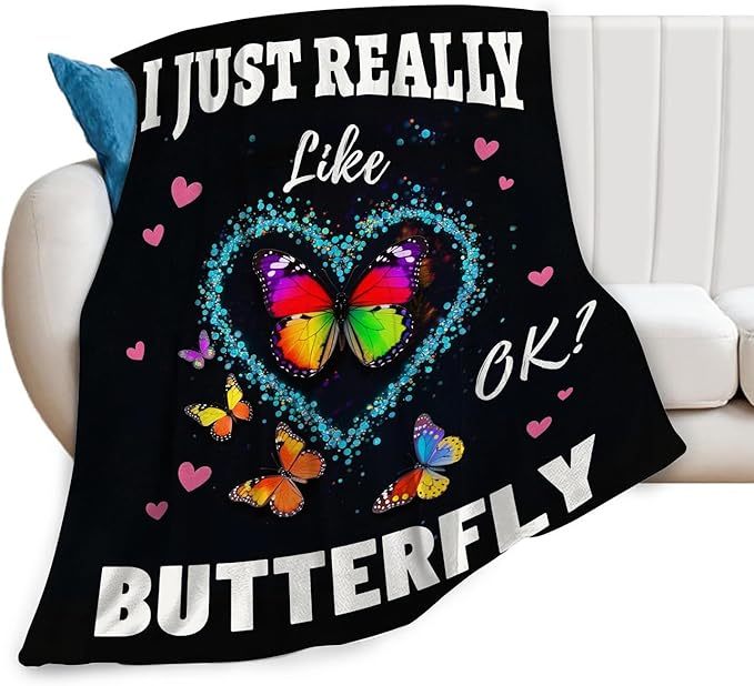 Butterfly Blanket, Soft Plush Fleece Butterflies Throw Blanket - Cozy Warm Stuffed Blankets Bedding Butterfly Gifts for Women Girls Kids Adults 40"X50"