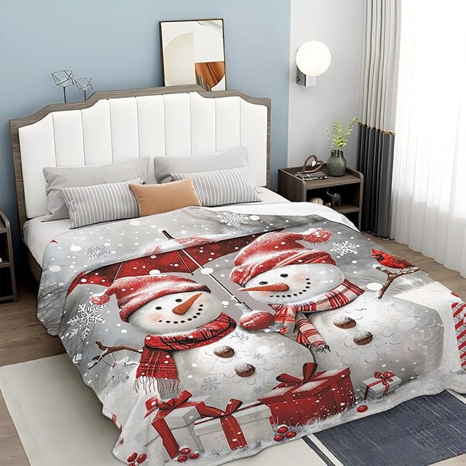 Tijuboni Snowman Throw Blanket for Girls Boys Women Men Kids Adults Soft Flannel Fleece Blanket for Couch Sofa Bed Home Decor 50"x60"