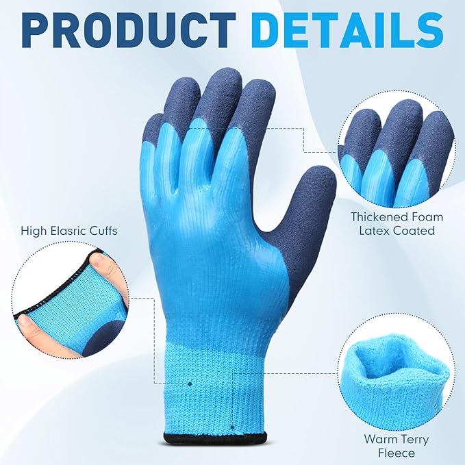 100 Pairs Waterproof Safety Winter Work Gloves with Grip for Men Plush Warmth Thickened Freezer Gloves Keep Hands Warm for Outdoor Cold Weather Work Below Zero Shoveling Snow, Ice Fishing