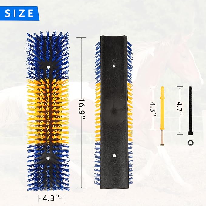 Livestock Scratch Brush for Cattle, Horses, Goats, Cow, Durable Scratching & Massage Grooming Tool for Healthy Coat, Relieves Itching, Easy Install on Fence Posts(4pcs, Yellow)