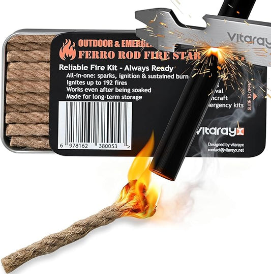 Ferro Rod Fire Starter Survival Tool – All-in-One Flint and Steel Fire Starter Kit, Waterproof Firestarter for Camping, Hunting, Bushcraft, Hiking & Emergency Preparedness