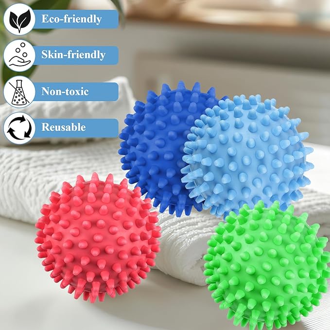 6 Pack Laundry Balls for Dryer, Dryer Balls Laundry Reusable, Dryer Ball Plastic Pellet Packs for Fabric Soften, Reduce Wrinkle and Less Static Cling-Mix