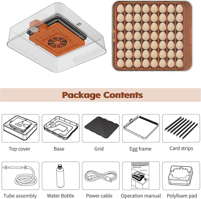 Egg Incubator for Hatching 56 Chicken, Duck, Quail & Goose Eggs – Automatic Egg Turner, Humidity & Temperature Control, Built-in LED Candler, Auto Water Refill, 360° Clear View Digital Poultry Hatcher
