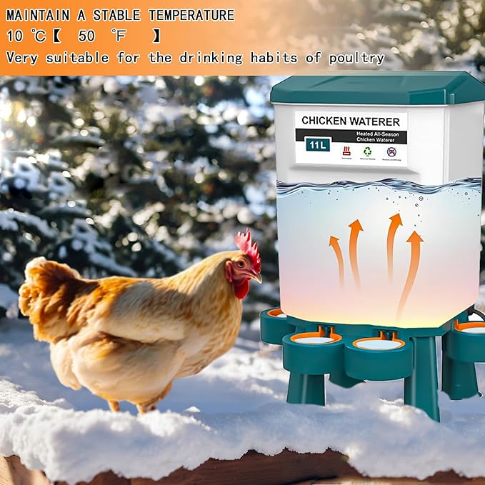 Poultry Watering Equipment, Heated Chicken Waterer, 11L Blue, 11 liters, Chicken