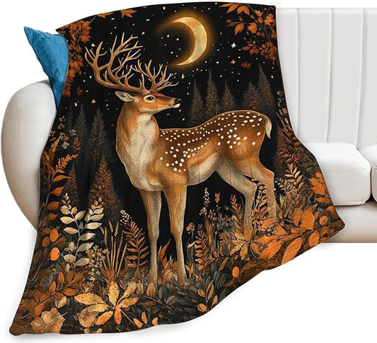 Deer Blanket, Forest Deer Throw Blanket, Elk Gifts Blankets Stuff Fleece Flannel Plush for Girls Women Men Boys Lovers Adults Soft Bedding Gift for Sofa Bed Office Home Decor 80"x60"