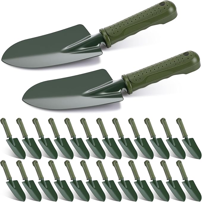 24 Pcs Garden Shovel Trowel Gardening Hand Tools Small Hand Shovels for Digging Metal Trowel Spade with Plastic Handle Anti Slippery for Lawn Yard Home Farm Planting