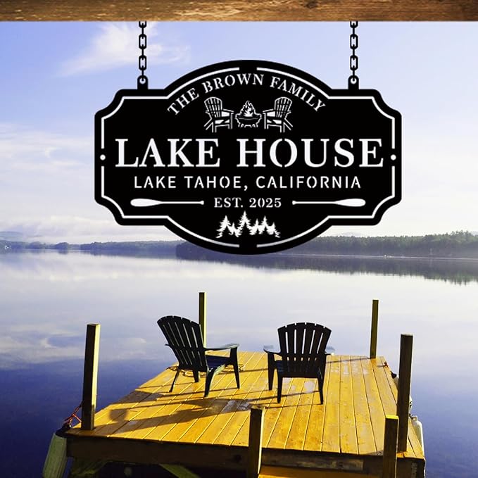 Custom Metal Lake House Sign - Personalized Outdoor Décor for Beach or Camping, Happy Campers Gift - Rustic Lake House Decor