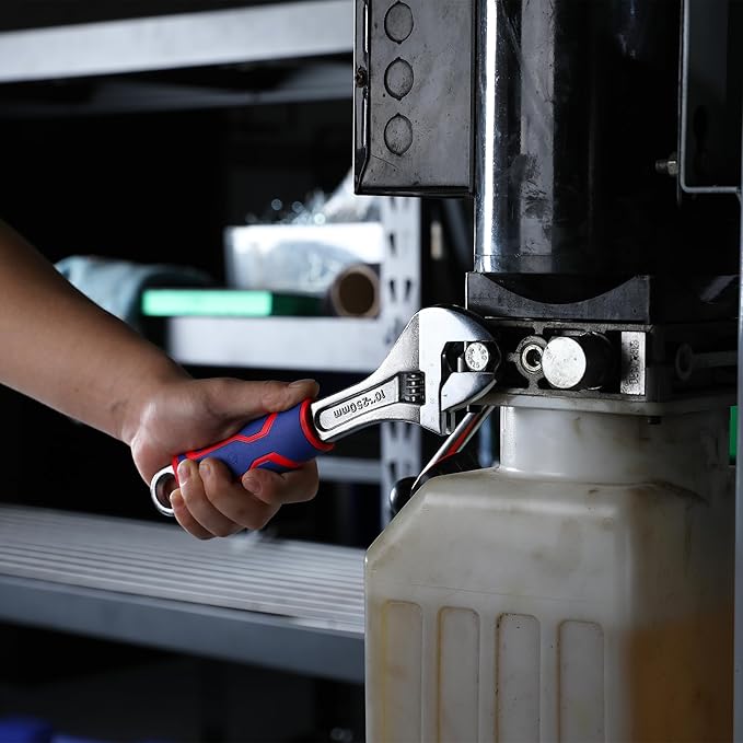 WORKPRO 10-inch Adjustable Wrench, Wide Jaw Opening Wrench with Rubber Anti-slip grip, Metric/SAE Scales, Premium Cr-V Steel, Chrome Plated