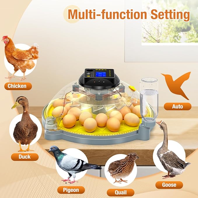 48 Eggs Incubator with Temperature and Humidity Display, Automatic Egg Turning, Automatic Water Bottle Refill, Air Vent, 4 Modes 360° View Incubator, Hatching Chicken Duck Quail Bird