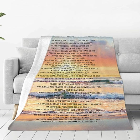 Psalm 91 Blanket Christian Gifts Religious Bible Verse Scripture Throw Blanket Comfy Plush Flannel Fleece Warm Soft Fluffy Fuzzy Blanket for Prayer Women Teens for Bed Sofa Couch 50"X60"