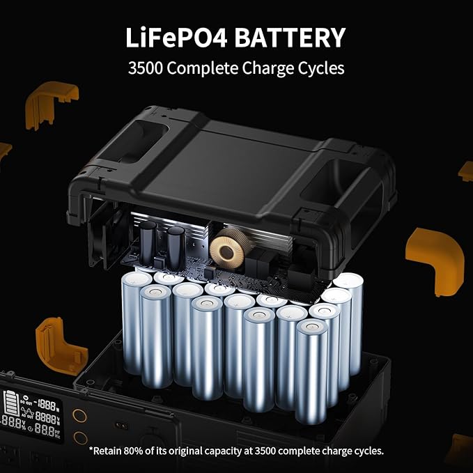 PECRON Portable Power Station E2400LFP with 3072Wh Extra Battery Expandable to 5120Wh, 2400W LiFePO4 Battery Backupfor Emergencies, Camping, RV, Home Use
