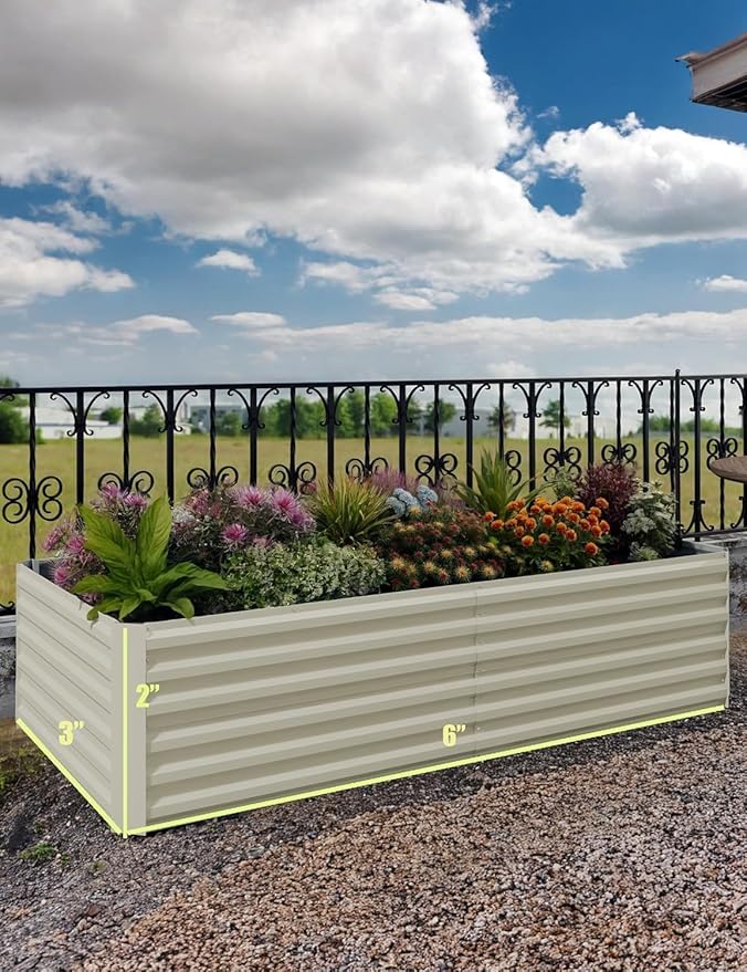 2pcs 6x3x2 ft Galvanized Raised Garden Bed, 24" Tall Metal Planter Box for Flowers Herbs Vegetables, Rust-Resistant Raised Garden Beds for Gardening, Easy Assembly Outdoor Garden Box & Planters, Beige