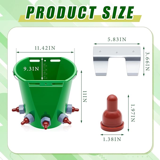 2 Pack 8l Lamb Milk Feed Bucket Multiple Teat Large Capacity Plastic Goat Milk Feeding Bucket Green Animal Feed Pot Lamb Feeder Bottle for Farm Sheep Livestock Cattle Animal(5 Mouths)