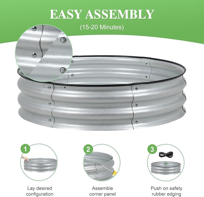 BPS Metal Raised Garden Bed, 2.5FT Diameter Galvanized Planter Raised Garden Boxes for Flower Planters, Vegetables Herb