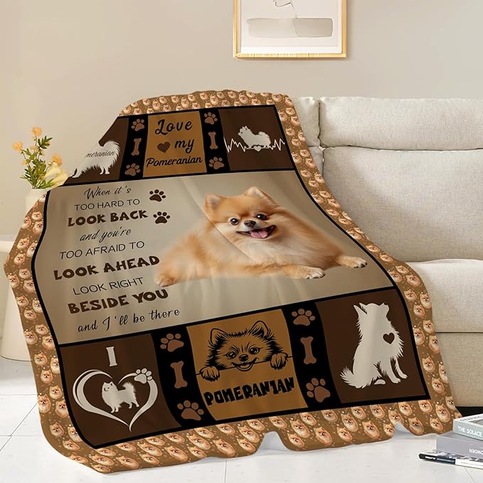 Pomeranian Blanket, Pomeranian Dog Throw Blanket, Puppy Dog Gifts Blankets Stuff Fleece Flannel Plush for Girls Women Lovers Adults Soft Bedding Gift for Sofa Bed Office Home Decor 60"x50"