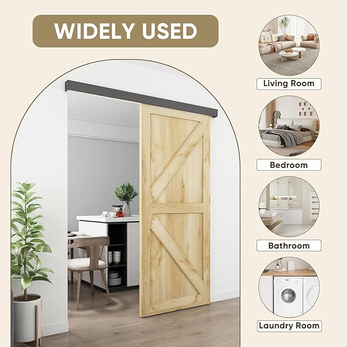 JUBEST 7FT Barn Door Sliding Hardware Track Kit, Aluminium Alloy Box Rail Hardware for Classic Modern Interior Single Wooden Door,Low Clearance,Black