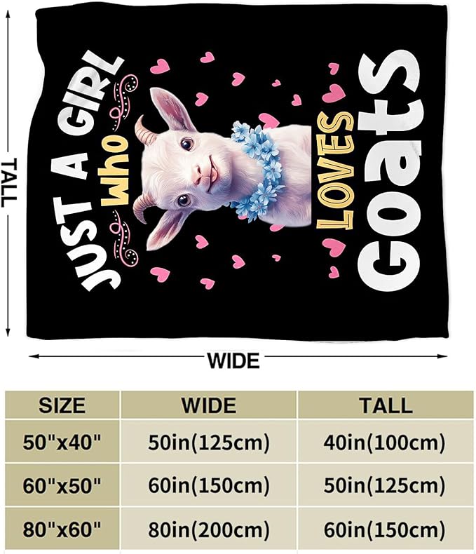 Goat Blanket Just A Girl Who Loves Goats Throw Blanket Soft Warm Cozy Fuzzy Plush Gifts for Girls Women Lightweight Fleece Flannel Stuff for Kids Adults 50"X40"