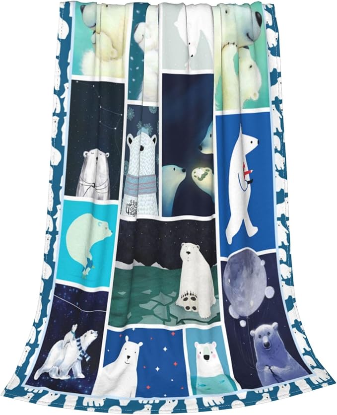 Polar Bear Blanket Polar Bear Throw Blanket Soft Fleece Flannel Bedding Bears Gifts for Men Boys Women Girls Lovers Adults Stuff Plush for Couch Sofa Bed Room Decor 50"X60"