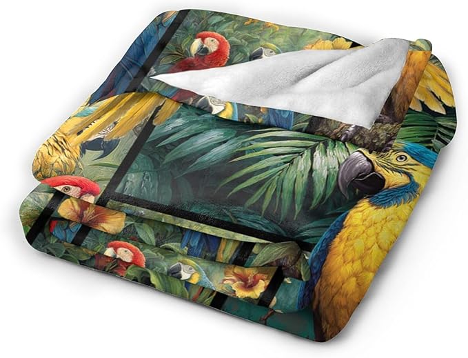 Parrot Blanket Gifts for Girls Women Boys Tropical Birds Throw Blankets Cozy Plush Fleece Botanical Flannel Fuzzy for Couch Decor 60"X50"