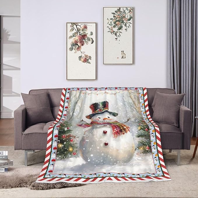Snowman Blanket Super Soft Warm Christmas Throw Gift for Women Girls Cozy Fluffy Plush Winter Flannel Fleece Blankets for Kids Adults 50"X40"