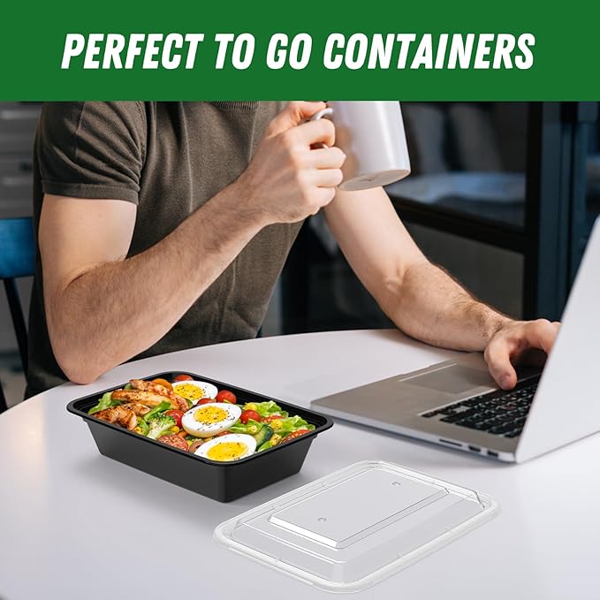 50 Pack (100-Piece) 38 oz Meal Prep Containers Reusable with Lids, Sturdy Leakproof & Food Safe, Microwave, Freezer, Dishwasher Safe Prep Containers, To Go Take Out Plastic Food Storage