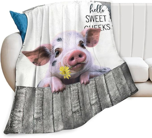Tijuboni Funny Pig Throw Blanket Pig Gifts for Girls Boys Women Men Kids Adults Soft Flannel Fleece Blanket for Couch Sofa Bed Home Decor 60"x80"